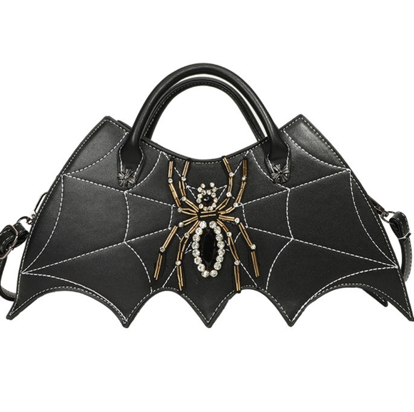salina Handbags - Chic Black Spider Embellished Shoulder Bag